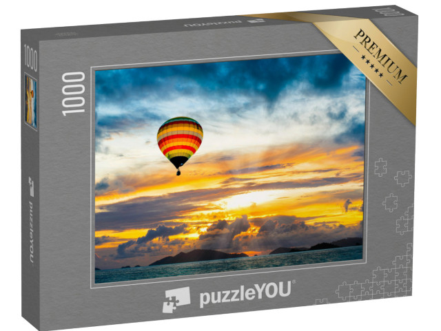 puzzle 1000 dílků „Horkovzdušný balón nad mořem při západu slunce“