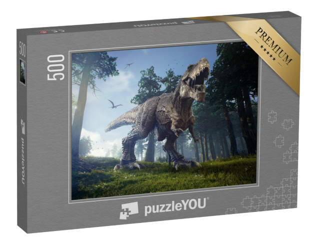 puzzle 500 dílků „Lovecký revír Tyranosaura Rexe se dvěma Quetzalcoatly“