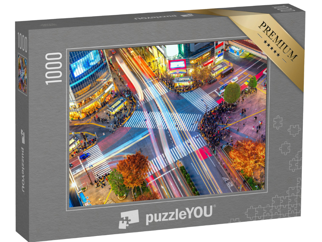 puzzle 1000 dílků „Letecký pohled na jedinečnou křižovatku Šibuja, Tokio, Japonsko“