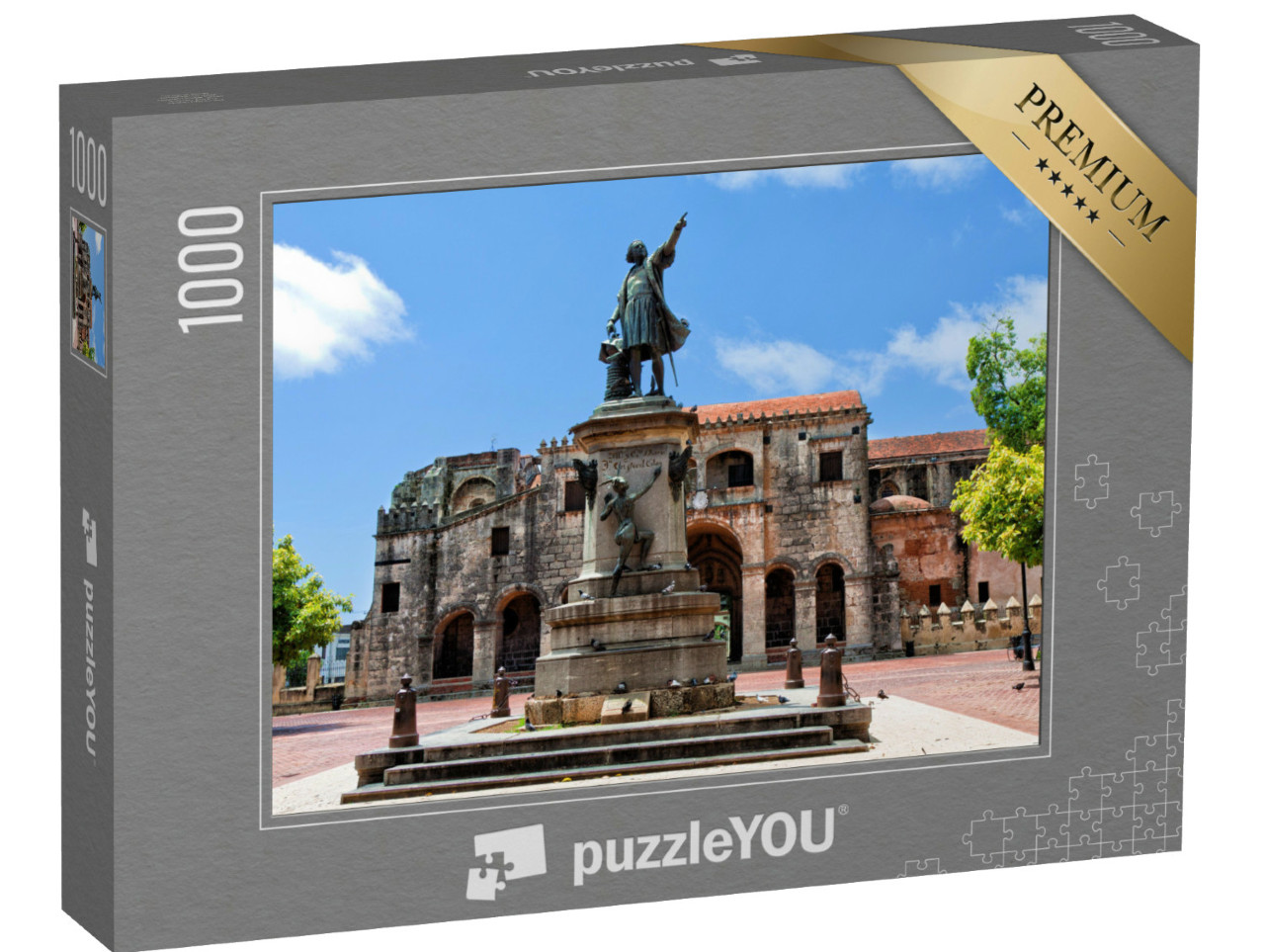 puzzle 1000 dílků „Kolumbova socha a katedrála, Parque Colon, Dominikánská republika“