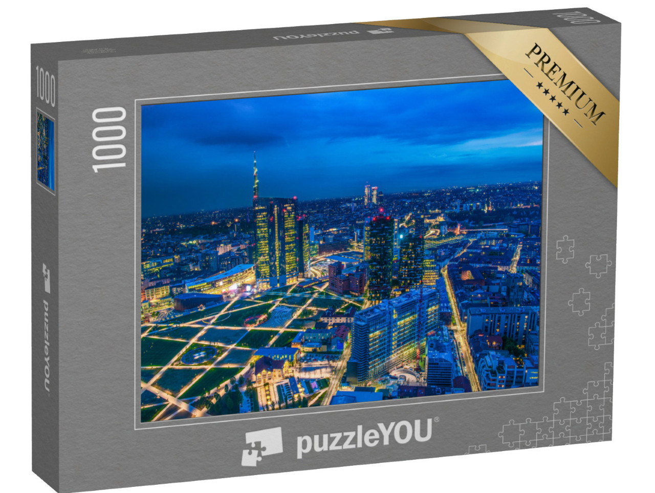 puzzle 1000 dílků „Panorama Milána s výhledem na ostrov“