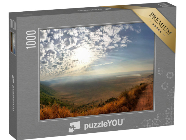 puzzle 1000 dílků „Panorama kráteru Ngorongoro se slunečnou modrou oblohou“