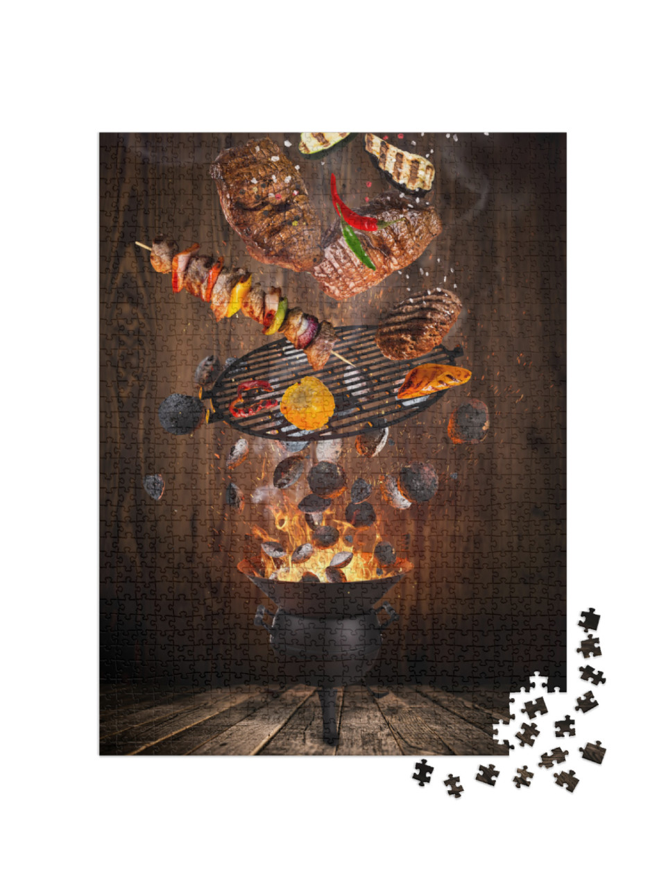 puzzle 1000 dílků „Kotlíkový gril s horkými briketami a grilovaným masem“