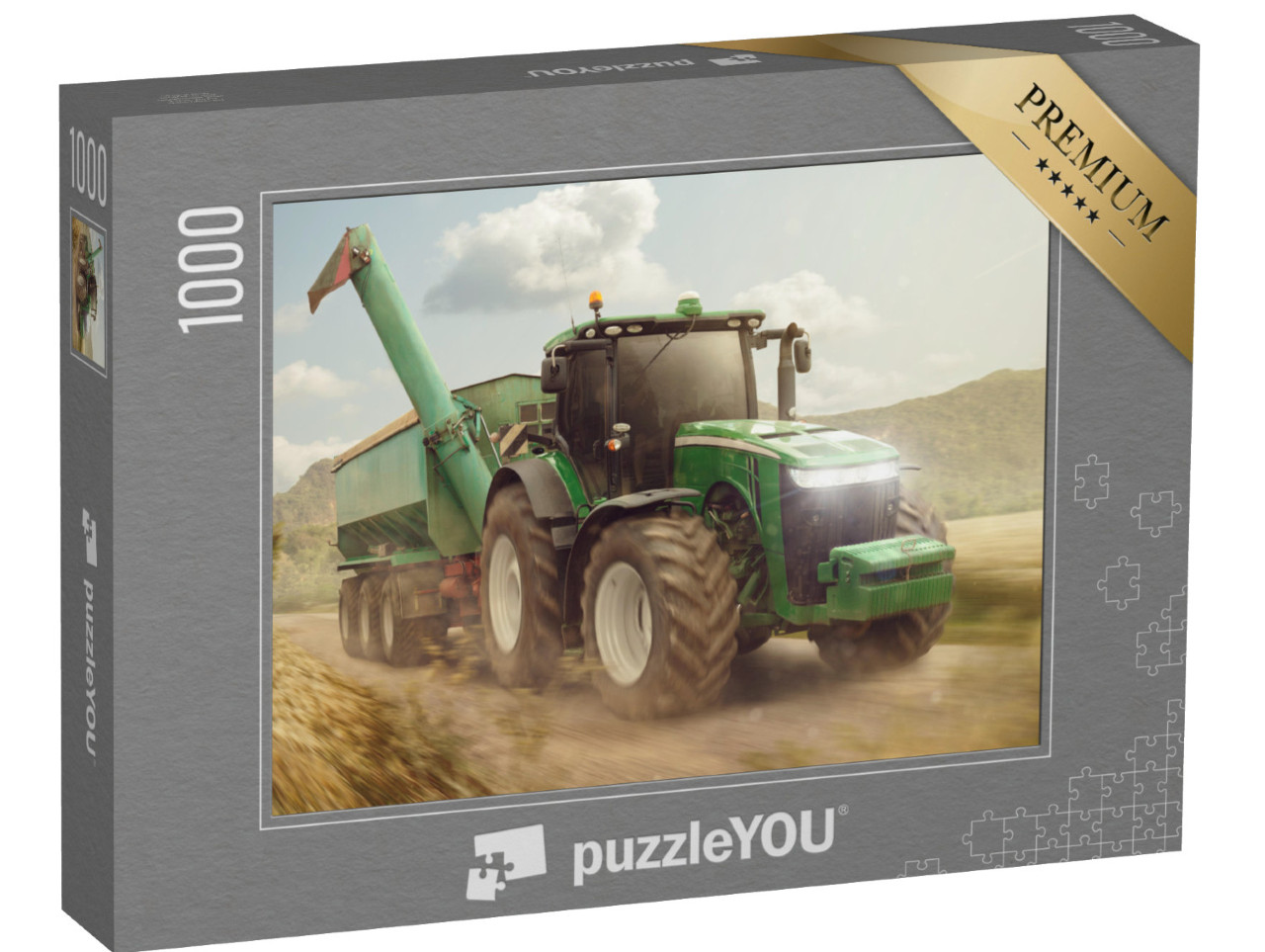 puzzle 1000 dílků „Traktor s přívěsem na venkovské cestě“