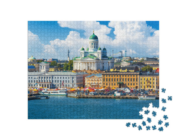 puzzle 1000 dílků „Letní panorama na starém městském molu, Helsinky, Finsko“