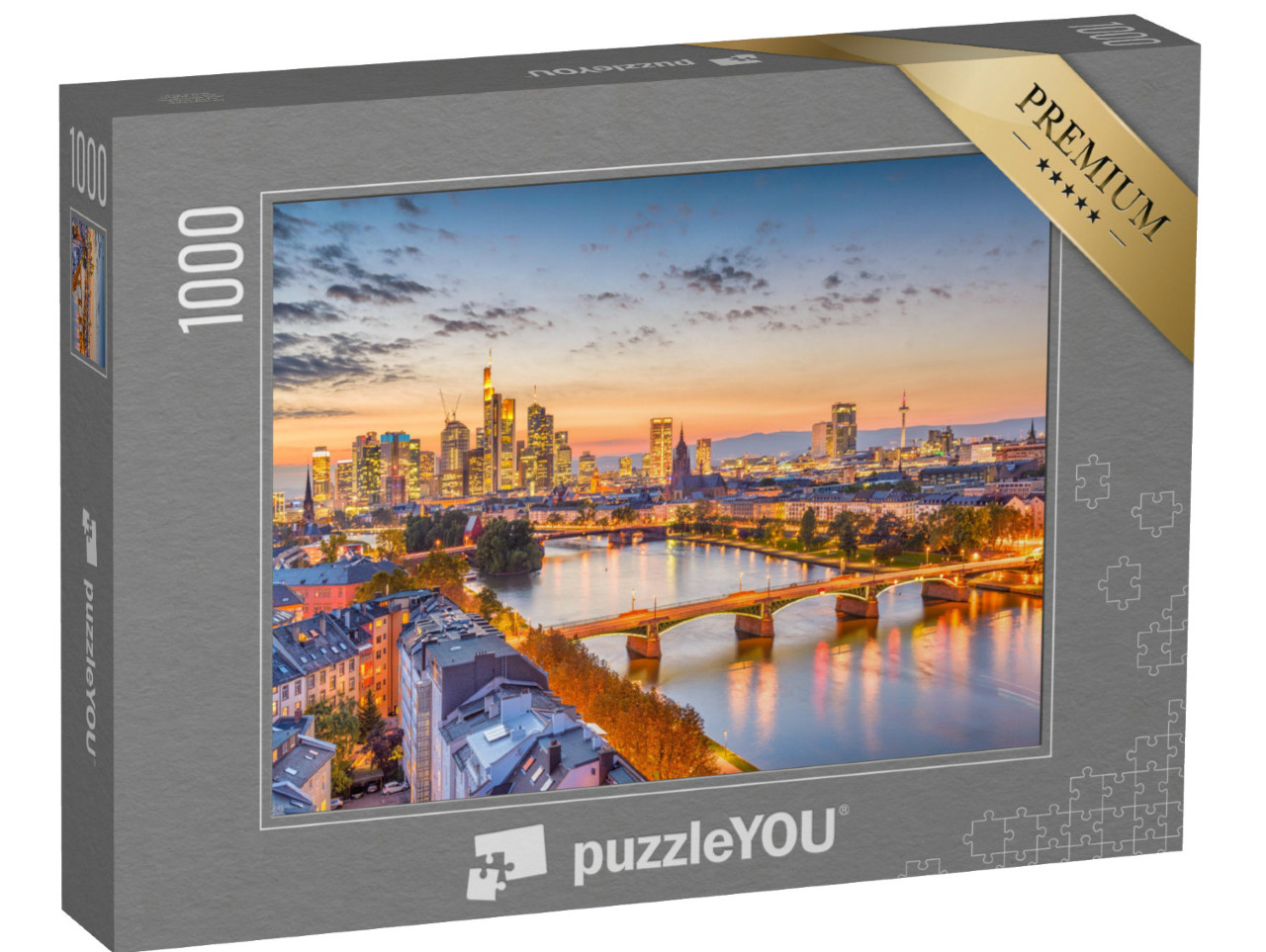 puzzle 1000 dílků „Nádherný pohled na Frankfurt nad Mohanem za soumraku“