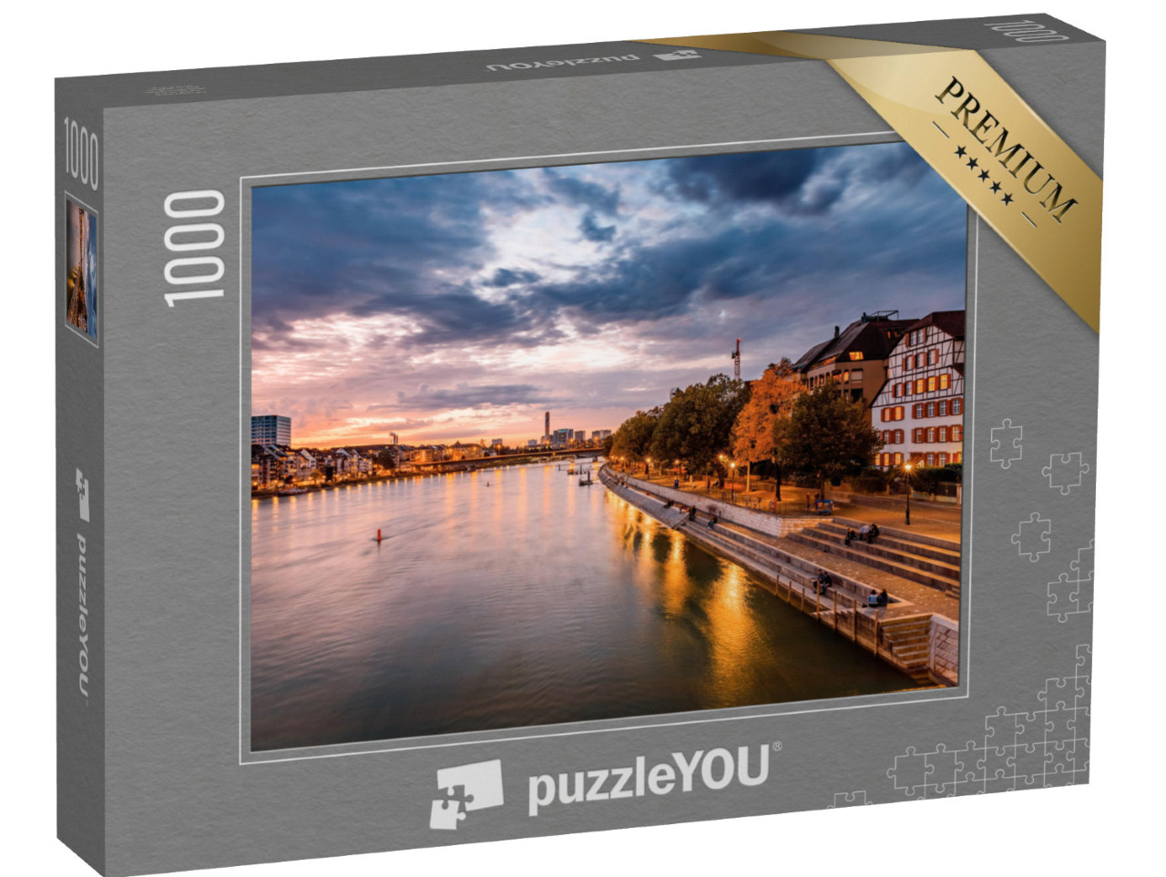 puzzle 1000 dílků „Basilej na Rýně při západu slunce, Švýcarsko“