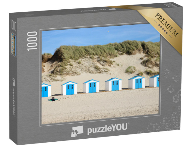 puzzle 1000 dílků „Krásné bílé a modré plážové domky v dunách Texelu“