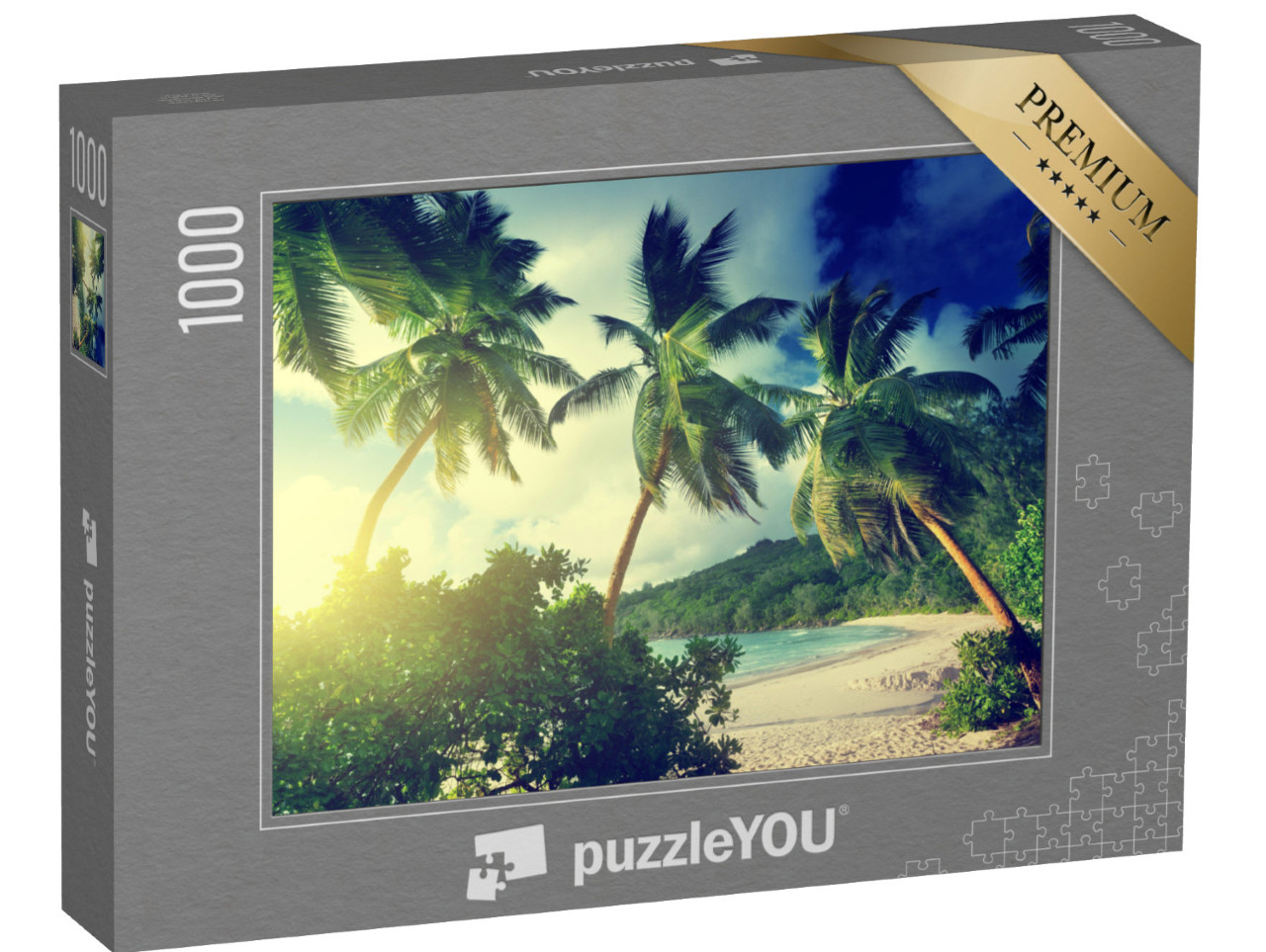 puzzle 1000 dílků „Západ slunce na pláži Takamaka, Seychely“