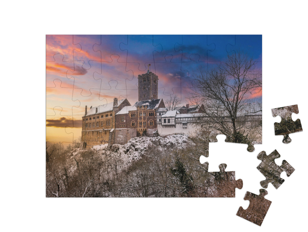 puzzle 48 dílků „Hrad Wartburg, památka světového dědictví UNESCO v Durynském lese“