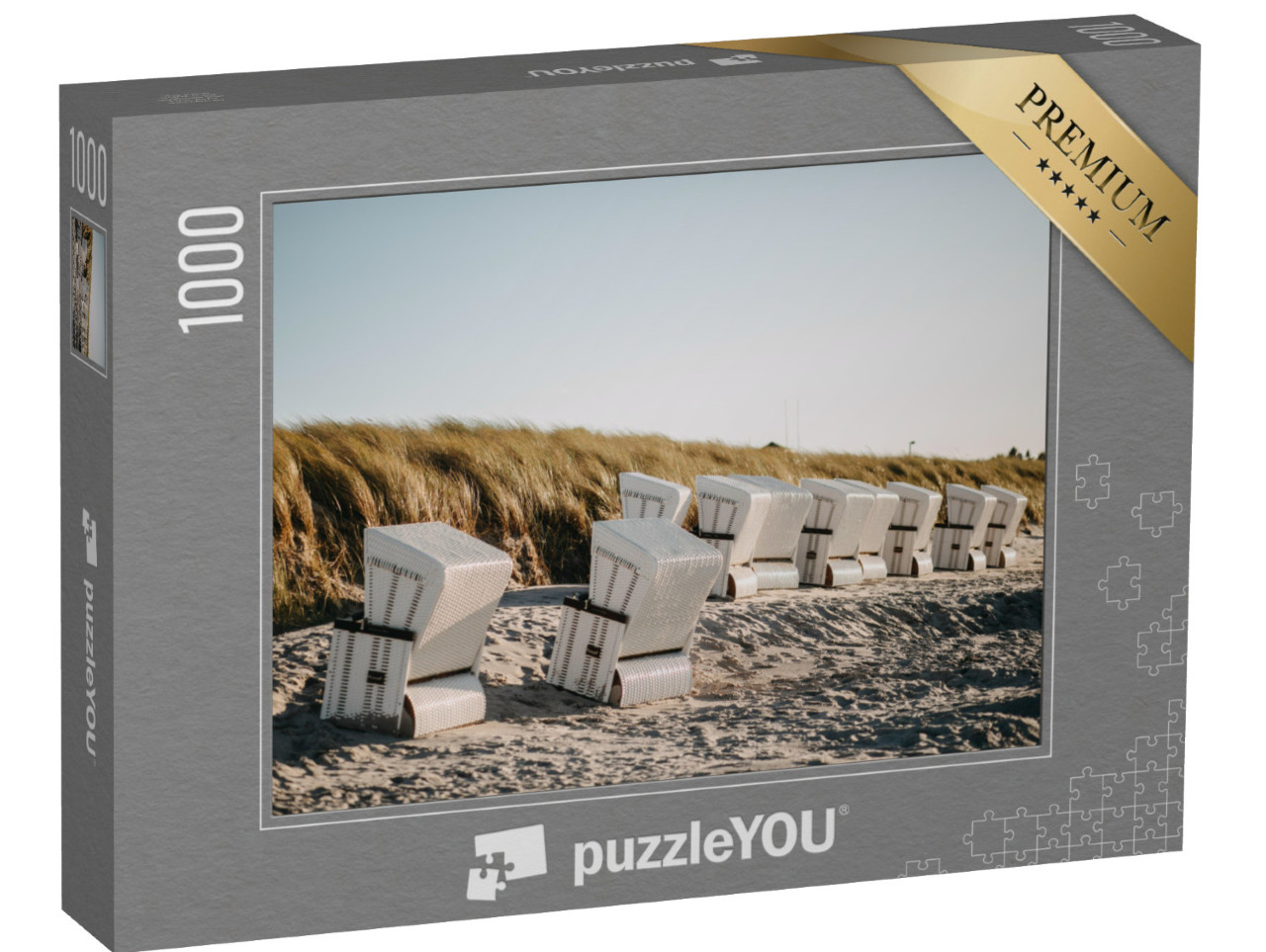 puzzle 1000 dílků „Krytá plážová lehátka ve větrném počasí“