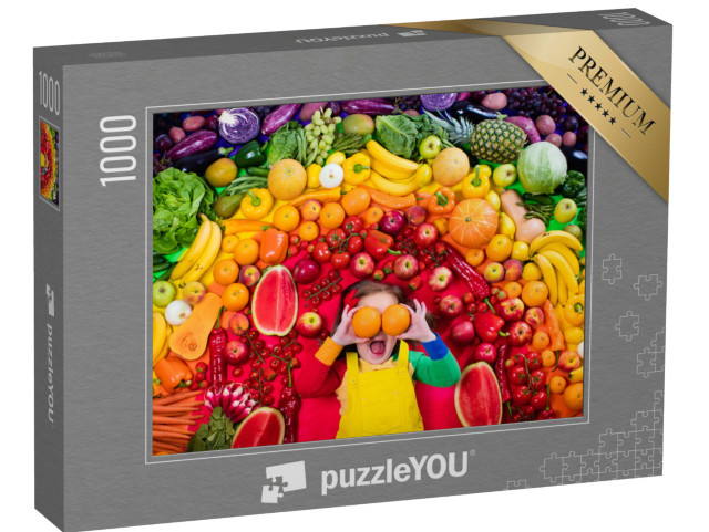 puzzle 1000 dílků „Dívky s různými druhy ovoce a zeleniny“