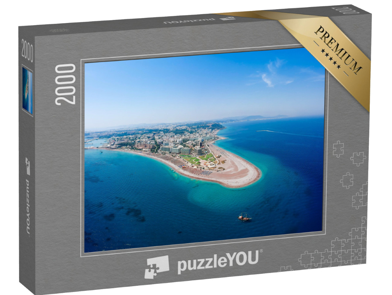 puzzle 2000 dílků „Pohled z ptačí perspektivy: Rhodos s lagunou shora, Řecko“
