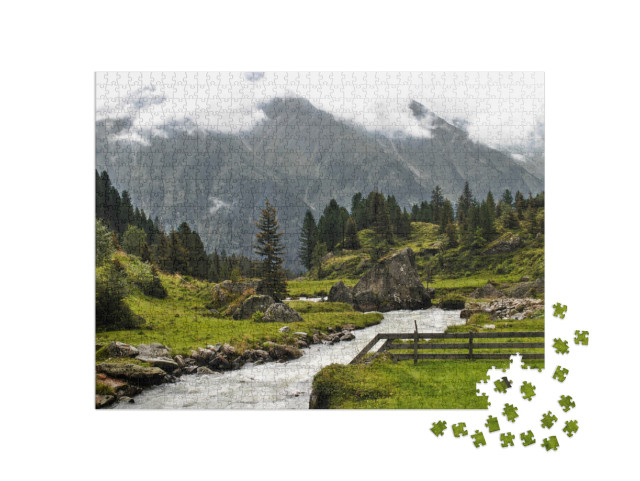puzzle 1000 dílků „Stubaiské údolí v Rakousku s Neustiftem, Mildersem, Schonbergem, Mutterbergem a Volderau“