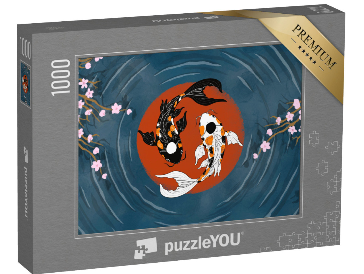 puzzle 1000 dílků „Orientální koi jin-jang v jezírku s třešňovými květy“