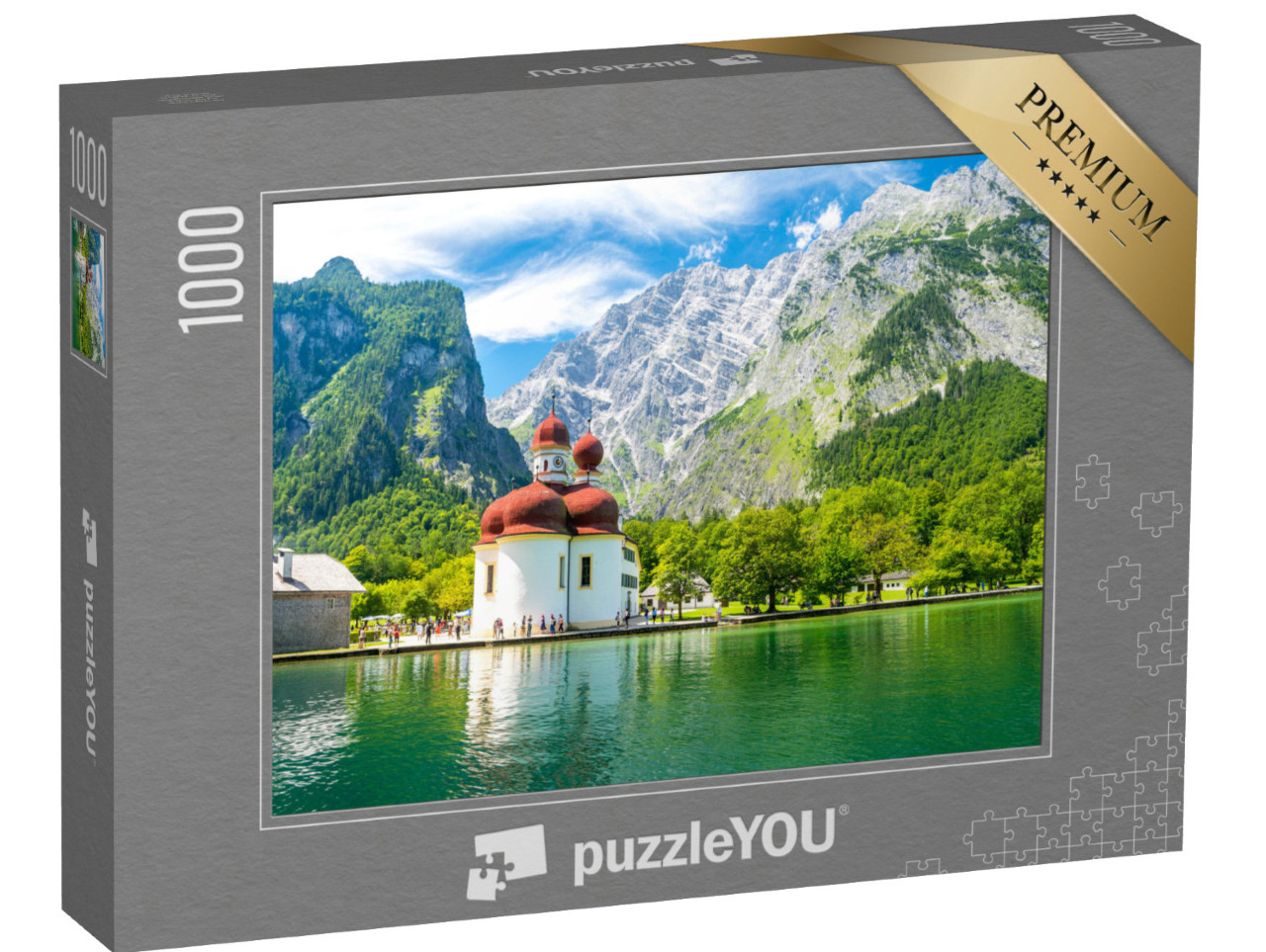 puzzle 1000 dílků „Jezero Königsee s kostelem svatého Bartoloměje“