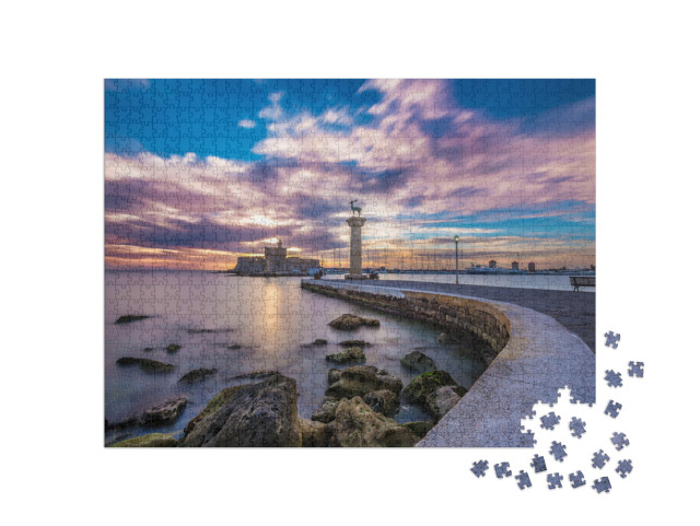 puzzle 1000 dílků „Vjezd do přístavu Mandraki, Rhodos, Řecko“