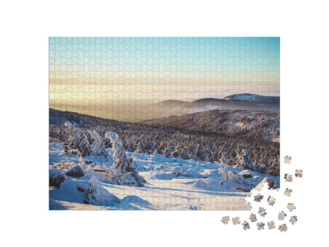 puzzle 1000 dílků „Zima v pohoří Harz, Německo“