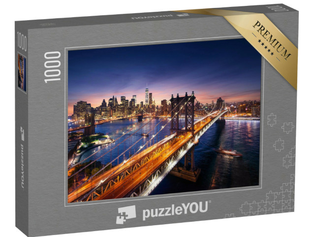 puzzle 1000 dílků „Západ slunce nad Manhattanem a Brooklynským mostem, New York, USA“