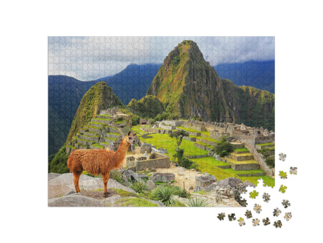 puzzle 1000 dílků „Lama na Machu Picchu, Peru“