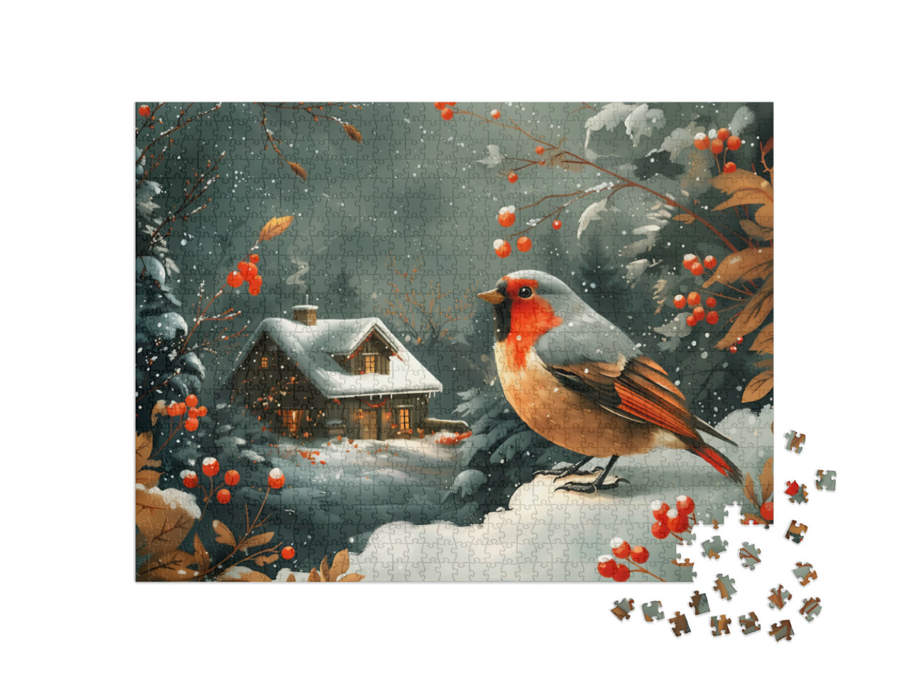 puzzle 1000 dílků „Ptáci na poznávací cestě na sněhu“