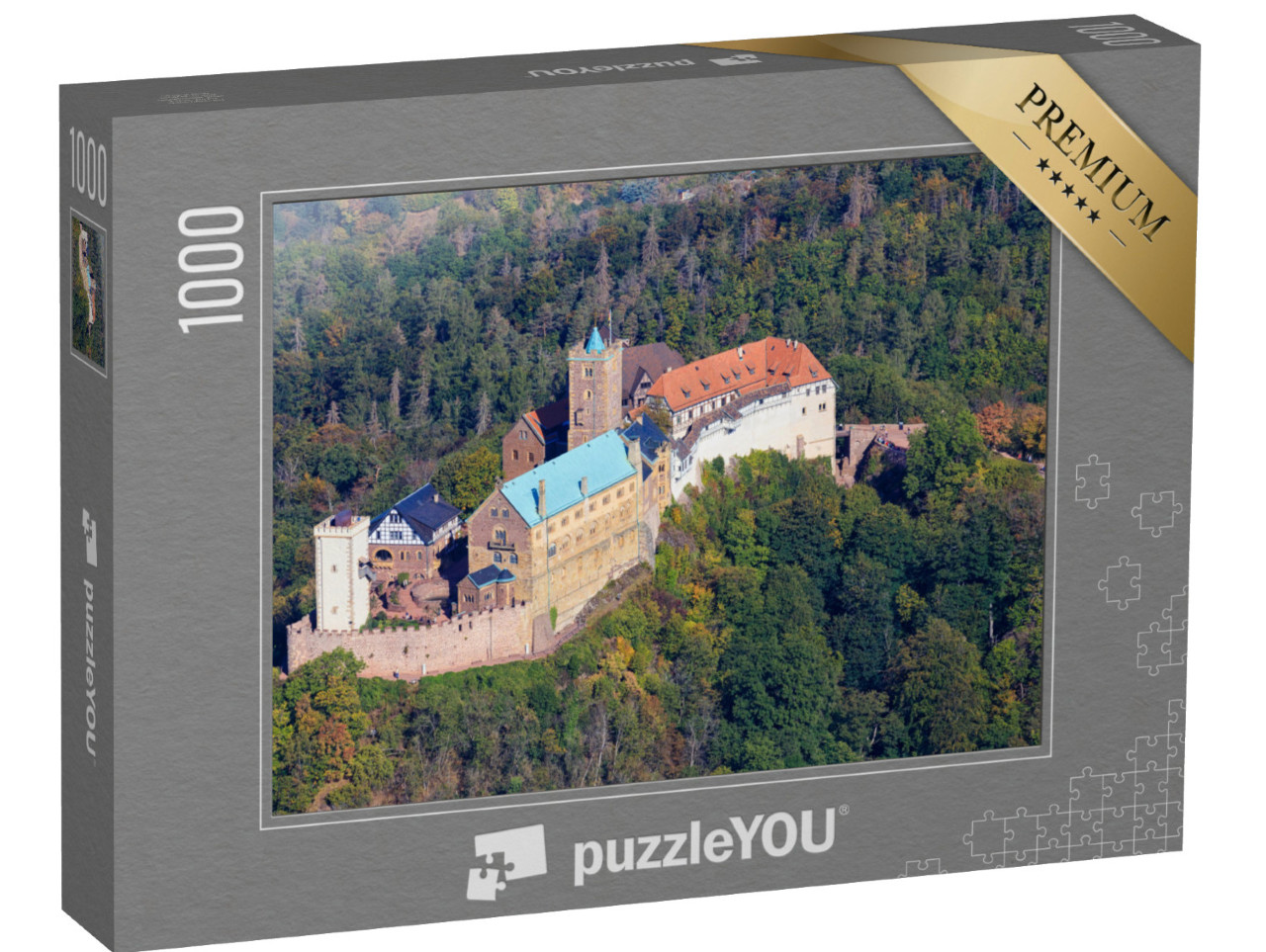 puzzle 1000 dílků „Hrad Wartburg v Eisenachu, kde Martin Luther přeložil Bibli.“