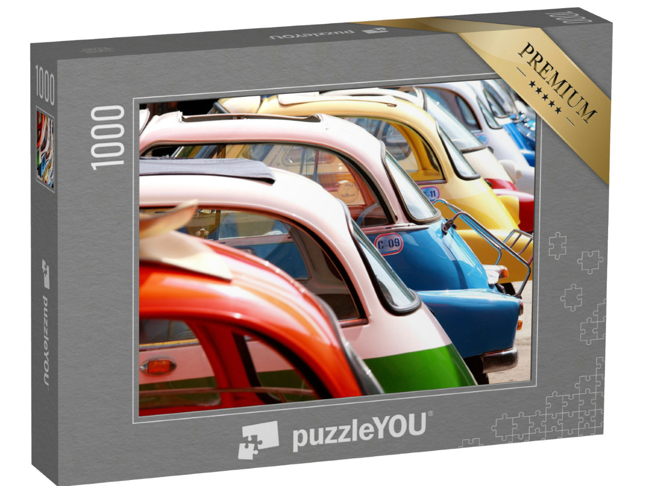 puzzle 1000 dílků „Barevná historická auta v řadě, Bangkok, Thajsko“