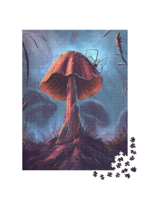 puzzle 1000 dílků „Fantasy houba s pavoukem, digitální ilustrace“