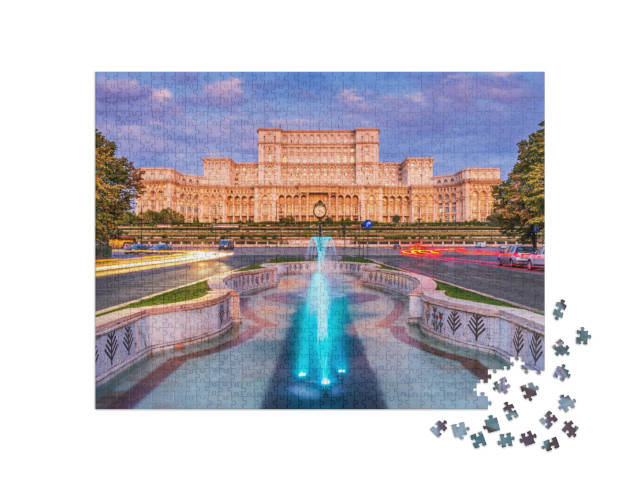 puzzle 1000 dílků „Palác parlamentu při východu slunce, Bukurešť, Rumunsko“