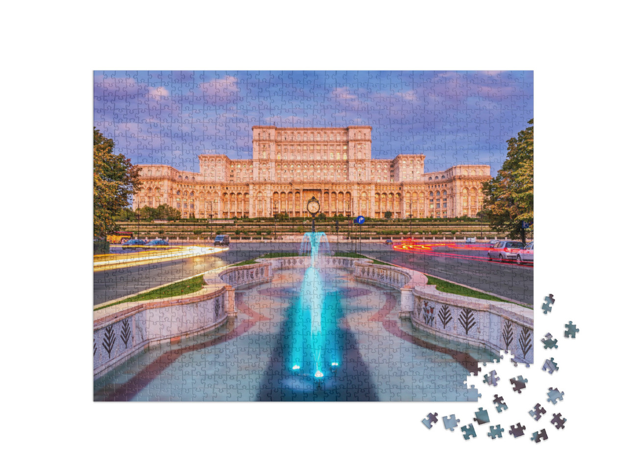 puzzle 1000 dílků „Palác parlamentu při východu slunce, Bukurešť, Rumunsko“