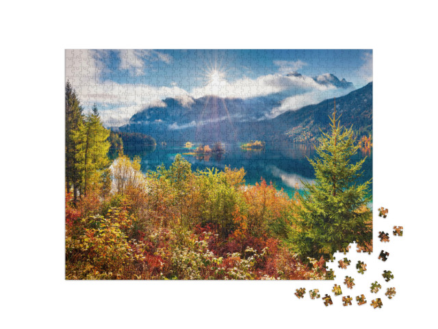 puzzle 1000 dílků „Podzimní krajina u Eibsee, Německo“