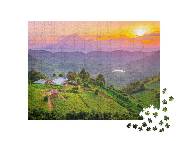 puzzle 1000 dílků „Neuvěřitelná krajina a barvy: západ slunce v Kisoro, Uganda“