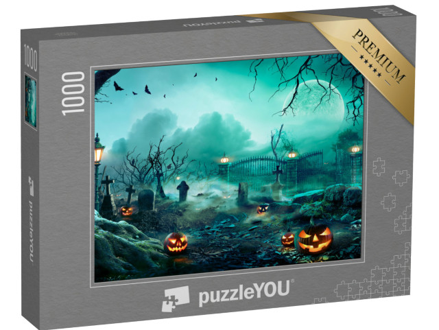 puzzle 1000 dílků „Dýně na hřbitově během strašidelné halloweenské noci“