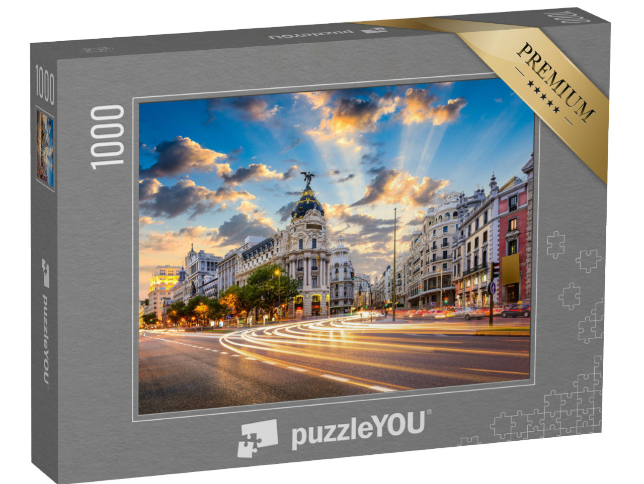 puzzle 1000 dílků „Krajina Madridu s ulicemi Calle de Alcala a Gran Via, Španělsko“