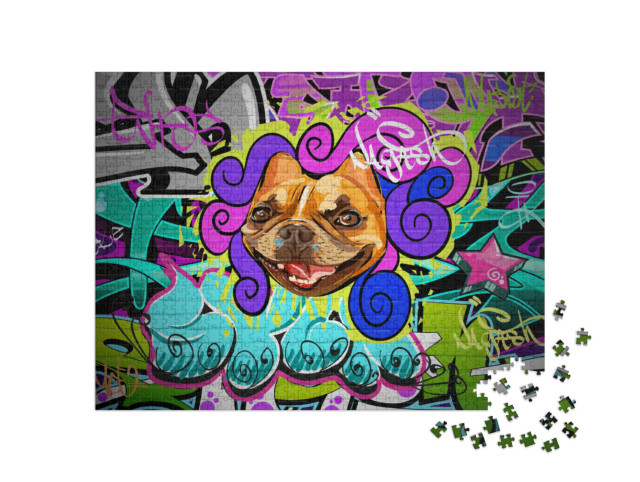 puzzle 1000 dílků „Graffiti s boxerským psem jako ústředním motivem“