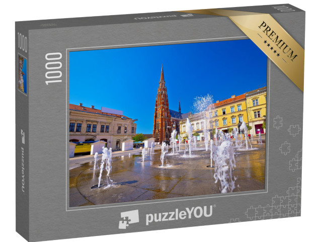 puzzle 1000 dílků „Osijek: Hlavní náměstí s kašnou a katedrálou, Chorvatsko“