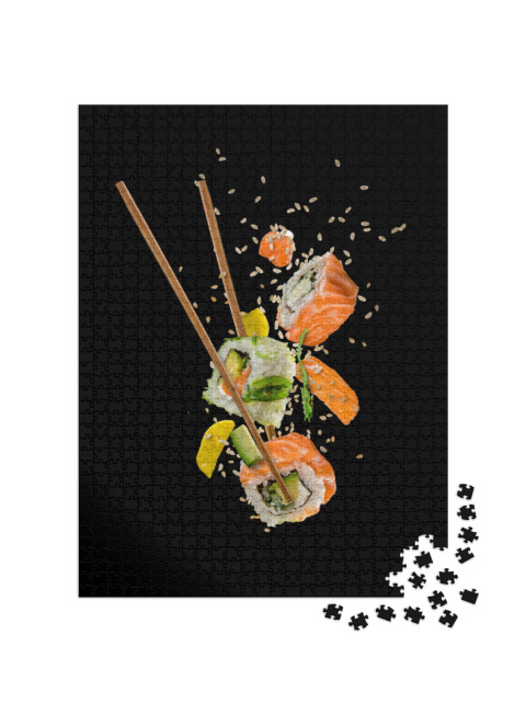 puzzle 1000 dílků „Kousky sushi mezi hůlkami“