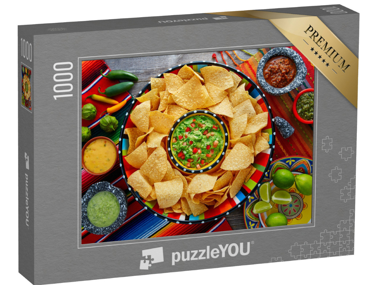 puzzle 1000 dílků „Nachos s tortillovými chipsy guacamole v talíři sombrero“