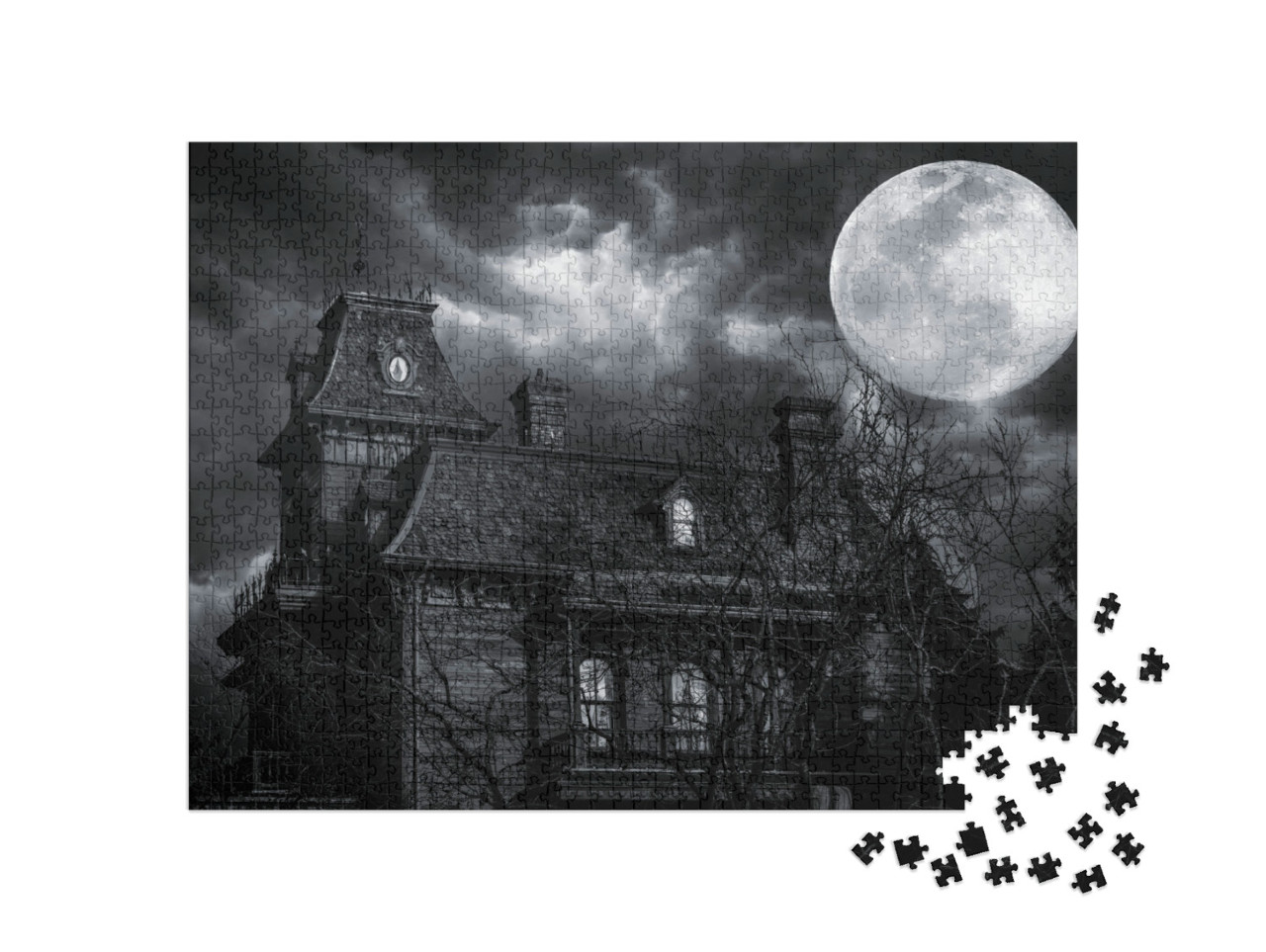 puzzle 1000 dílků „Starý strašidelný dům za úplňku“