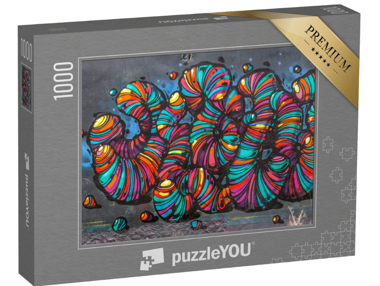 puzzle 1000 dílků „Graffiti street art, abstraktní červí sochy“