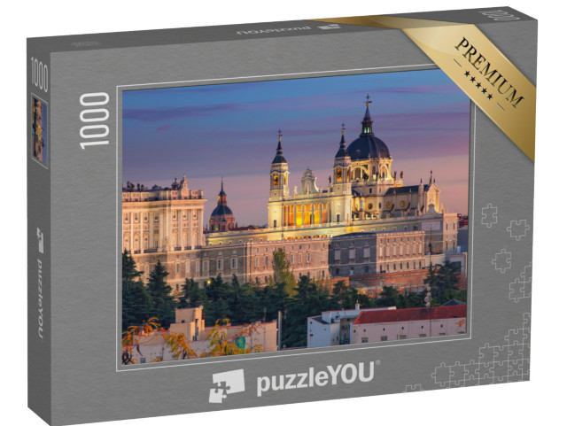 puzzle 1000 dílků „Večerní atmosféra v Madridu - katedrála Santa Maria a královský palác“