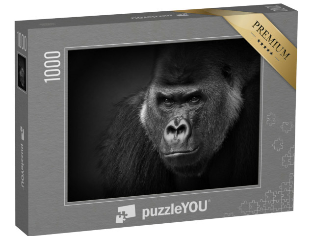 puzzle 1000 dílků „Detailní záběr nebezpečně vyhlížejícího gorilího hřbetu“