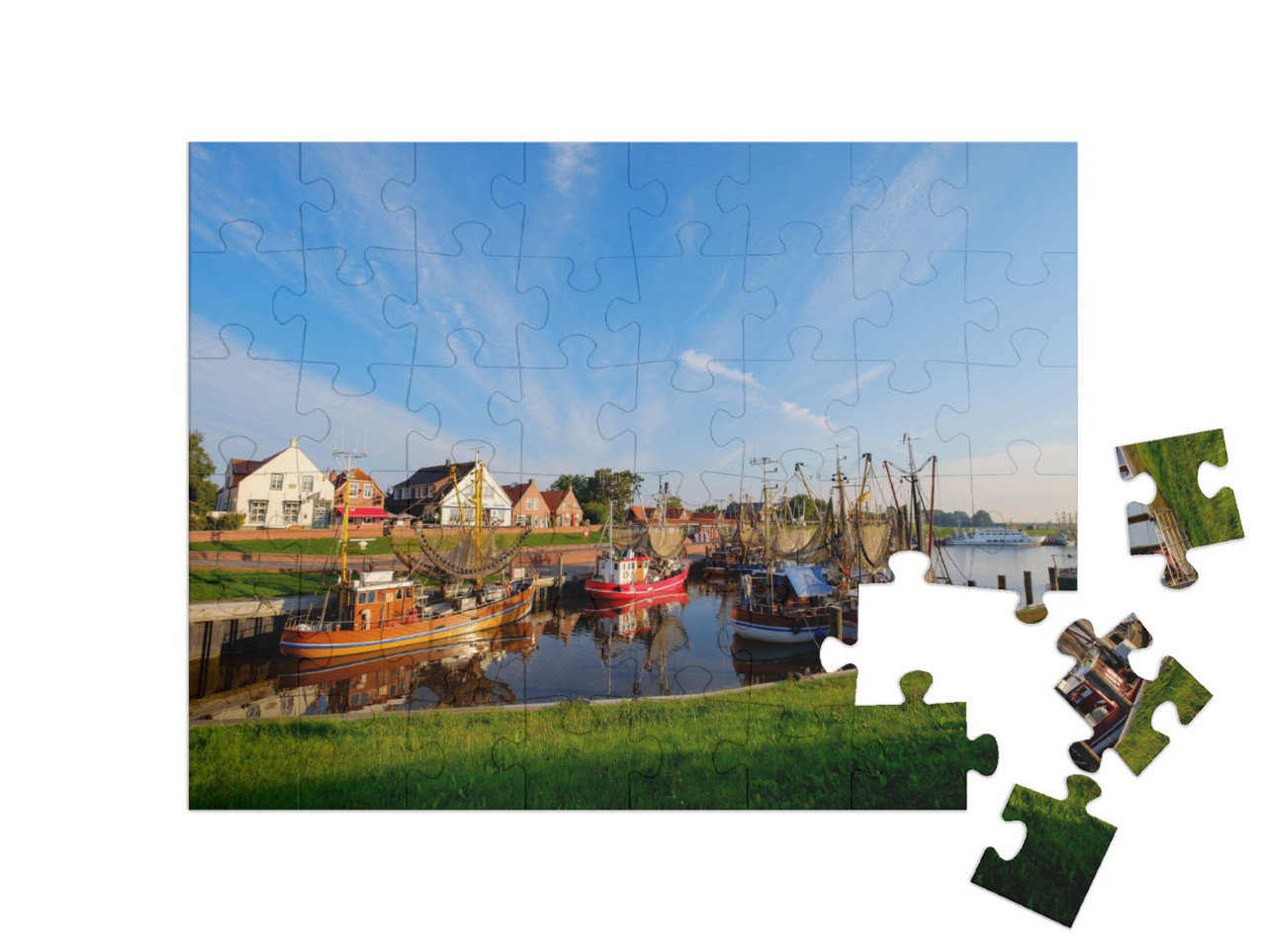 puzzle 48 dílků „Rybářský přístav Greetsiel, Německo“