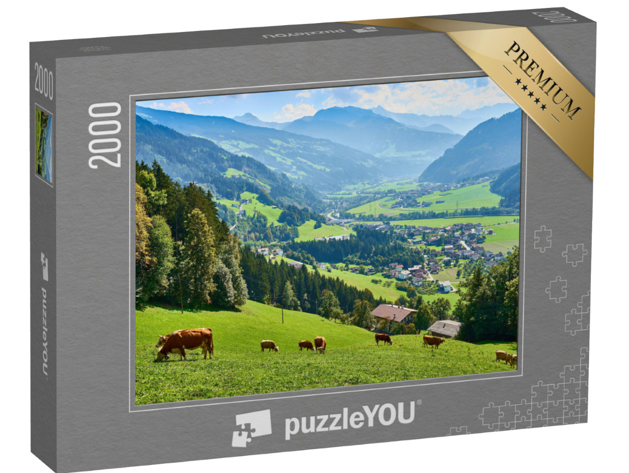puzzle 2000 dílků „Pohled na krásný Zillertal v Tyrolsku, Rakousko“