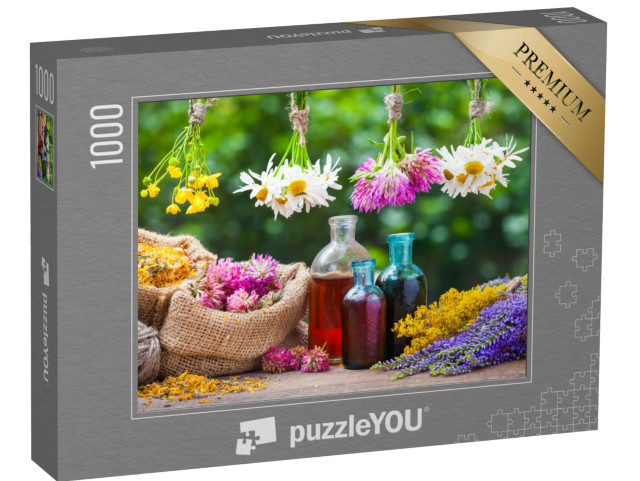 puzzle 1000 dílků „Bylinné kytice a tinktury z léčivých bylin“