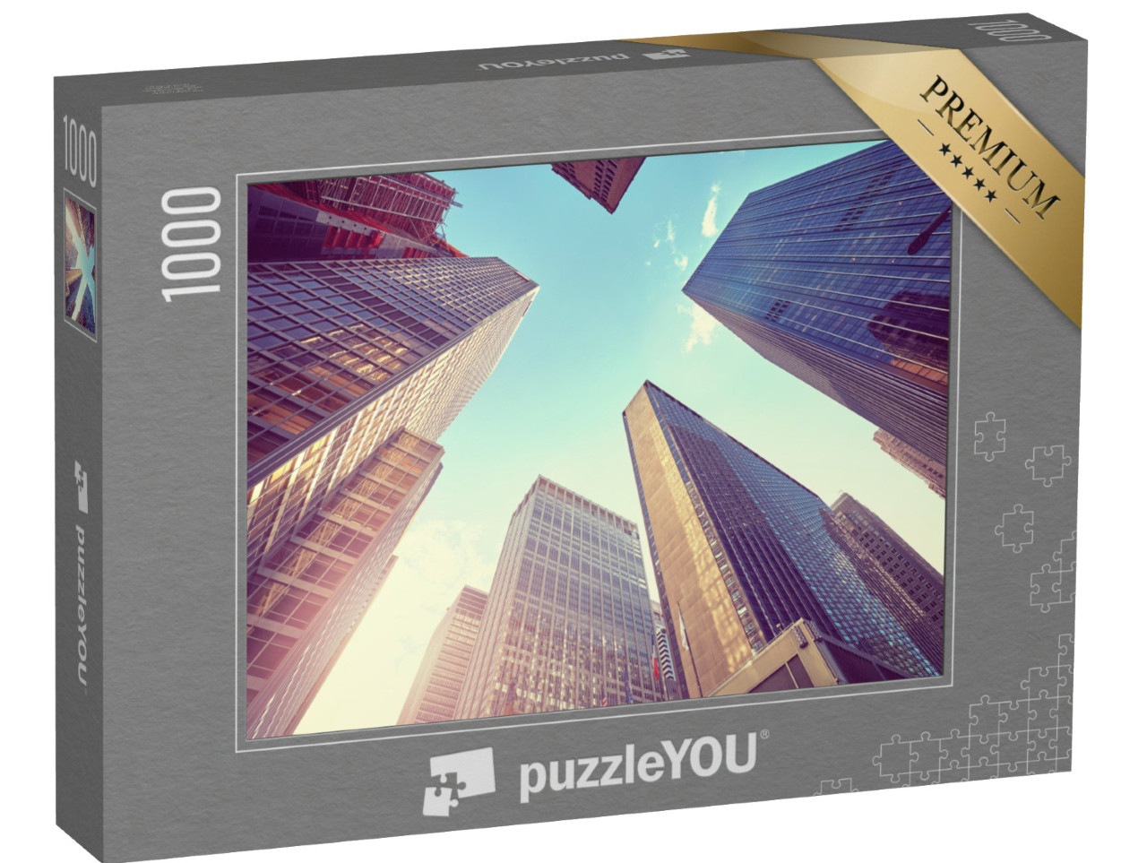 puzzle 1000 dílků „Vintage fotografie manhattanských mrakodrapů při západu slunce“