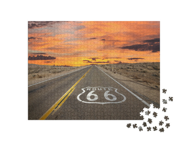 puzzle 1000 dílků „Dopravní značky Route 66, Mohavská poušť“