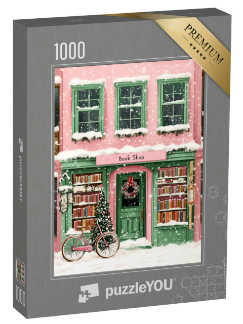 puzzle 1000 dílků „Vánočně vyzdobené knihkupectví“