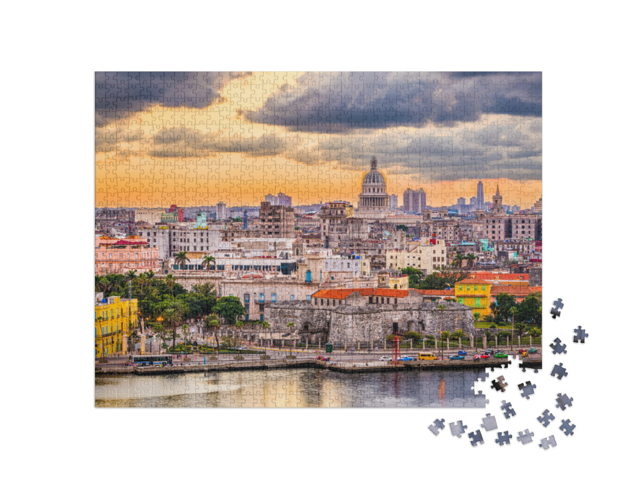 puzzle 1000 dílků „Večerní panorama Havany, Kuba“