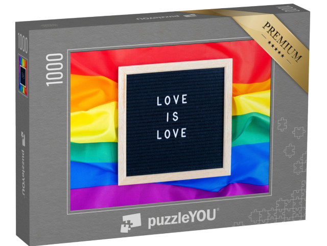 puzzle 1000 dílků „Maketa vytvořená s vlajkou LGBT pride se srdcem“